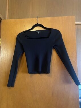 Sincerely Jules Black Ribbed Square Neck Long Sleeve Top